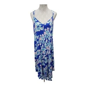 NWT Boho Small Rayon Floral Maxi Dress Crisscross Back Beach Flowy Pockets Chic‎